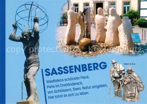 AK / Ansichtskarte Sassenberg Herkules Plastik Dorfbrunnen in Fuechtorf Skulptur Adam und Eva Sassenberg