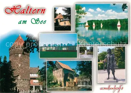 AK / Ansichtskarte Haltern_See Runder Turm Bruecke Segelpartie Plastik Muehle Haltern See