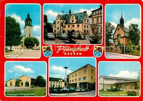 AK / Ansichtskarte Pfungstadt Kirche Rathaus Kindergarten Rathausplatz Friedrich Ebert Schule Pfungstadt
