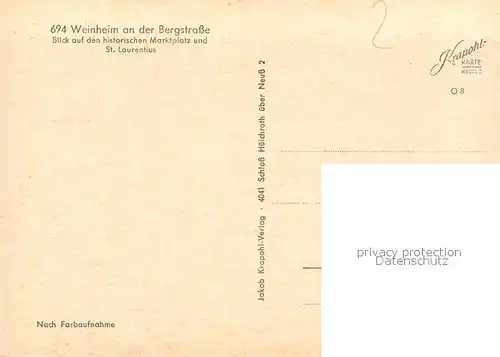 AK / Ansichtskarte Weinheim_Bergstrasse Historischer Marktplatz St Laurentius Kirche Weinheim_Bergstrasse