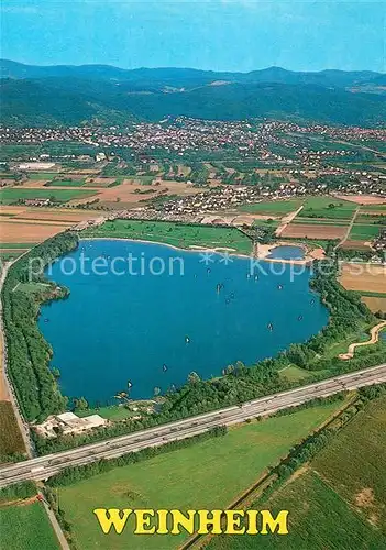 AK / Ansichtskarte Weinheim_Bergstrasse Autobahn Darmstadt Heidelberg Waidsee Freizeitzentrum Miramar Fliegeraufnahme Weinheim_Bergstrasse