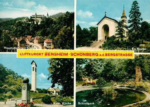 AK / Ansichtskarte Schoenberg_Bensheim Schloss Kirche Schlosspark Schoenberg Bensheim