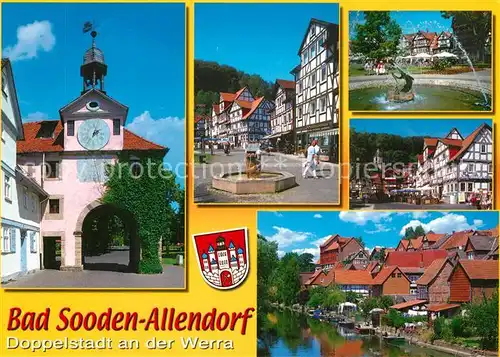 AK / Ansichtskarte Bad_Sooden Allendorf Torbogen Marktplatz Altstadt Fachwerkhaeuser Partie an der Werra Bad_Sooden Allendorf