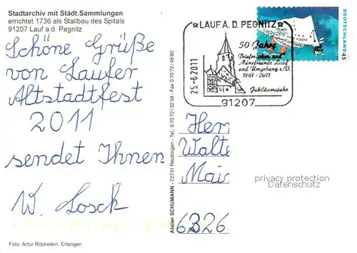 AK / Ansichtskarte Lauf_Pegnitz Stadtarchiv mit Staedt Sammlungen 18. Jhdt. Fachwerk Lauf Pegnitz