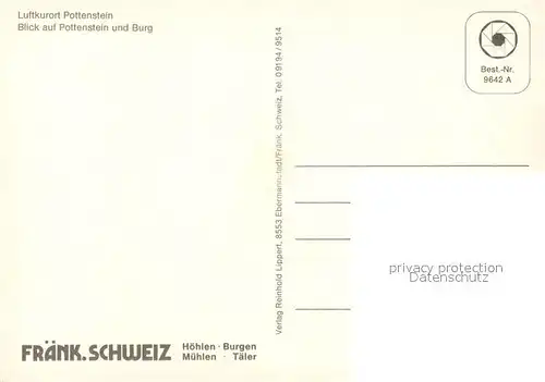 AK / Ansichtskarte Pottenstein_Oberfranken Ansicht mit Burg Naturpark Fraenkische Schweiz Pottenstein_Oberfranken