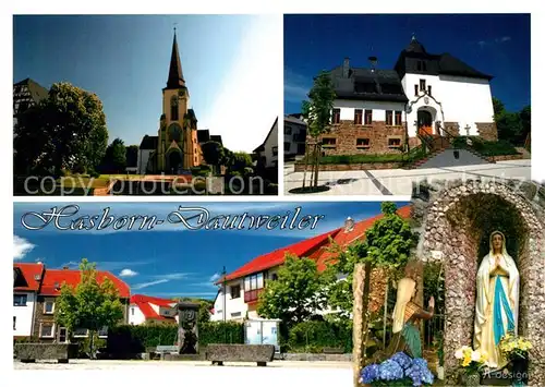 AK / Ansichtskarte Hasborn Dautweiler_Tholey Pfarrkirche St Bartholomaeus Rathaus Dorfplatz Brunnen Mariengrotte 