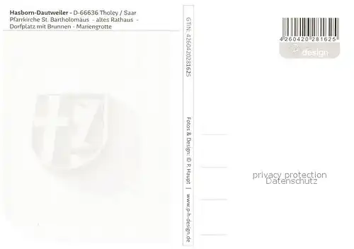 AK / Ansichtskarte Hasborn Dautweiler_Tholey Pfarrkirche St Bartholomaeus Rathaus Dorfplatz Brunnen Mariengrotte 