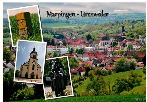 AK / Ansichtskarte Urexweiler_Marpingen Gedenkstein Kirche Brunnen Ortsansicht mit Kirche 