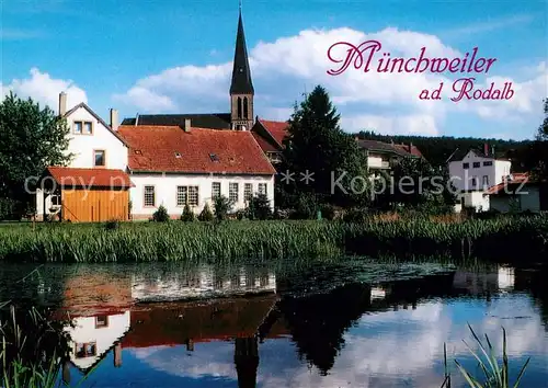 AK / Ansichtskarte Muenchweiler_Rodalb Buergerpark Teich Blick zur Kirche Muenchweiler_Rodalb