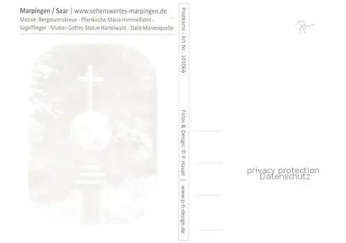 AK / Ansichtskarte Marpingen Bergmannskreuz Pfarrkirche Segelflieger Mutter Gottes Statue Haertelwald Stele Marienquelle Marpingen