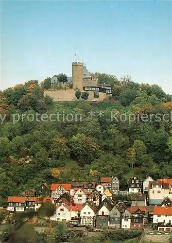AK / Ansichtskarte Biedenkopf Blick zum Schloss Cafe Restaurant Schlossterrasse Biedenkopf