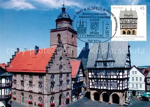 AK / Ansichtskarte Alsfeld Rathaus Fachwerkhaus Altstadt Kirche Sonderstempel Alsfeld
