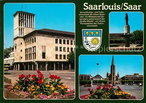 AK / Ansichtskarte Saarlouis Rathaus Brunnen Platz St Ludwig Kirche Sonderstempel 50 Jahre Rodeker Notkreuz Saarlouis