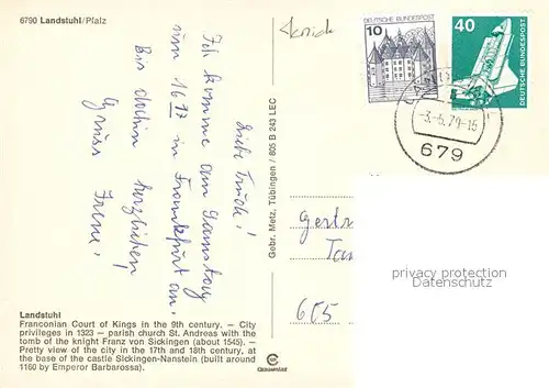 AK / Ansichtskarte Landstuhl Stadtpanorama Burgruine Denkmal Loewenskulptur Chronik Wappen Landstuhl