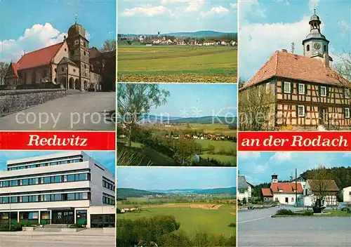 AK / Ansichtskarte Redwitz_Rodach Landschaftspanorama Kirche Strassenpartie Modernes Gebaeude Redwitz Rodach