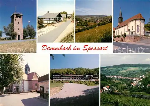 AK / Ansichtskarte Dammbach Ortsteile und Kirchen von Krausenbach Wintersbach Aussichtsturm Geishoehe Jochenhoehe Heppe Landschaftspanorama Dammbach