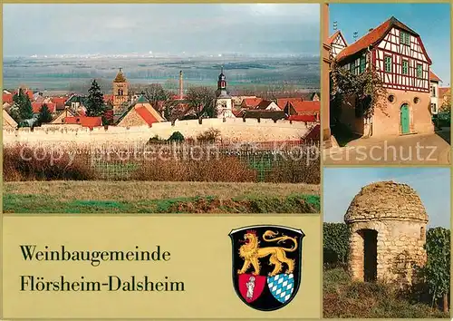 AK / Ansichtskarte Dalsheim Panorama Weinbaugemeinde Fachwerkhaus Wappen Dalsheim
