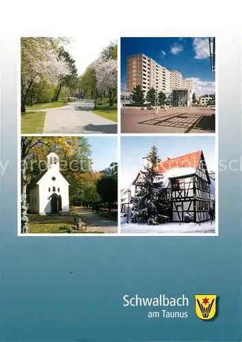 AK / Ansichtskarte Schwalbach_Taunus Parkanlagen Hochhaus Kapelle Fachwerkhaus Schwalbach Taunus