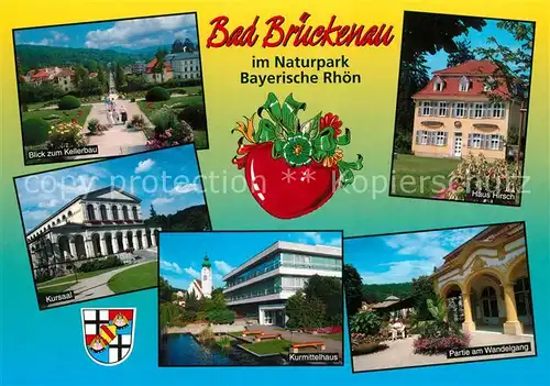 AK / Ansichtskarte Bad_Brueckenau Blick zum Kellerbau Kursaal Kurmittelhaus Wandelgang Haus Hirsch Bad_Brueckenau