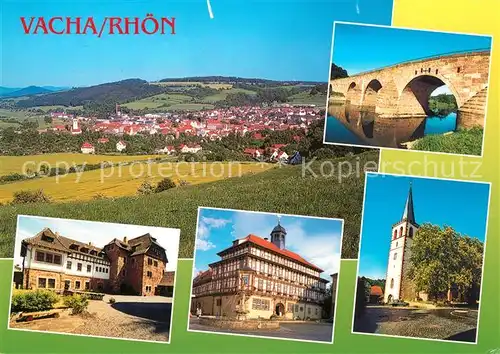 AK / Ansichtskarte Vacha Landschaftspanorama Naturpark Rhoen Burg Wendelstein Rathaus Kirche Werrabruecke Vacha