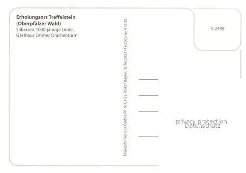 AK / Ansichtskarte Treffelstein Silbersee 1000jaehrige Linde Gasthaus Drachenturm Landschaftspanorama Treffelstein