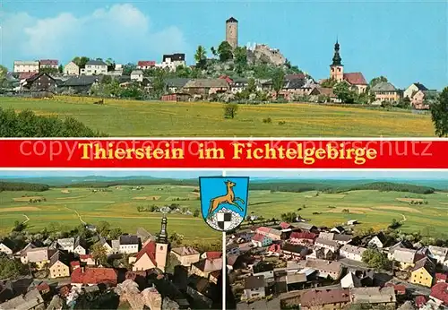 AK / Ansichtskarte Thierstein Ortsansicht mit Kirche Burgruine Landschaftspanorama Fliegeraufnahme Thierstein