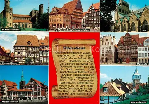 AK / Ansichtskarte Hildesheim Kirche Markt Knochenhaueramtshaus Dom Marktplatz Fachwerkhaeuser Andreas Passage Kehrwiederturm Chronik Hildesheim