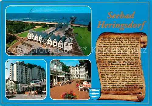AK / Ansichtskarte Heringsdorf_Ostseebad_Usedom Hotels Strassencafes Ferienhaeuser Strand Seebruecke Fliegeraufnahme Heringsdorf_Ostseebad