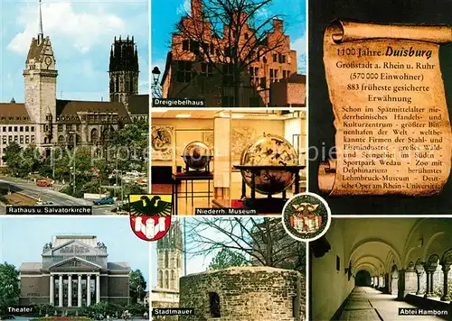 AK / Ansichtskarte Duisburg_Ruhr Rathaus Salvatorkirche Dreigiebelhaus Museum Theater Stadtmauer Abtei Hamborn Chronik Duisburg Ruhr