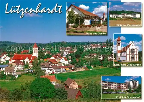 AK / Ansichtskarte Luetzenhardt Ortsansicht mit Kirche Haus des Gastes Klinik Zauberwald Kurklinik Sonnenhof Luetzenhardt