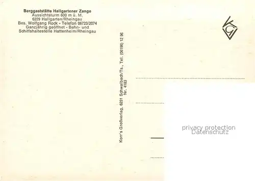 AK / Ansichtskarte Hallgarten_Rheingau Berggaststaette Zallgartener Zange Terrasse Restaurant Mapper Schanze Ruine Wappen Hallgarten Rheingau