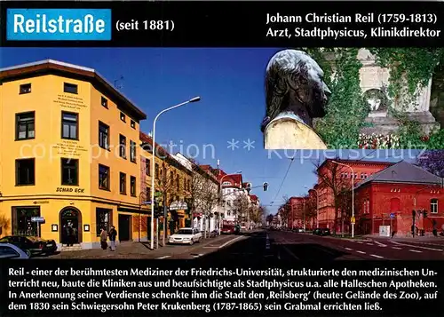 AK / Ansichtskarte Halle_Saale Reilstrasse Johann Christian Reil Denkmal Bueste Chronik Halle_Saale