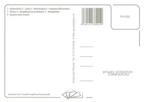 AK / Ansichtskarte Saalfeld_Saale Kirche Saaltor Klinik Feengrotten Rathaus Gefaengnis Stadtarchiv Marktapotheke Burgruine Hoher Schwarm Saalfeld_Saale