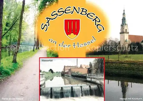 AK / Ansichtskarte Sassenberg Partie an der Hassel Kirche Wasserfall Sassenberg