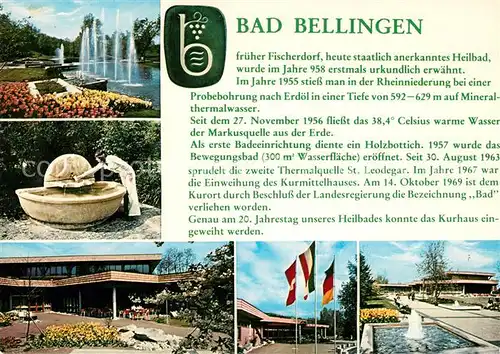 AK / Ansichtskarte Bad_Bellingen Kurpark Wasserspiele Brunnen Thermal Mineralbewegungsbad Chronik Bad_Bellingen