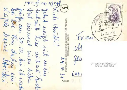 AK / Ansichtskarte Aulendorf Schloss Hochkreuzkapelle Pfarrkirche Parksanatorium Kurpark Chronik Aulendorf