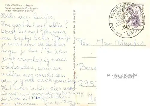 AK / Ansichtskarte Velden_Mittelfranken Ortsmotiv mit Kirche Torturm Uferpartie an der Pegnitz Velden Mittelfranken