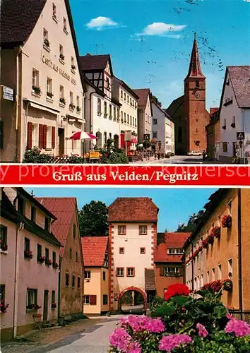 AK / Ansichtskarte Velden_Mittelfranken Ortsmotiv mit Kirche Torturm Velden Mittelfranken