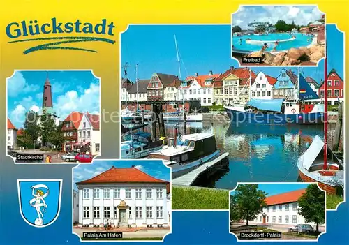 AK / Ansichtskarte Glueckstadt Stadtkirche Palais Freibad Brockdorff Palais Hafen Glueckstadt