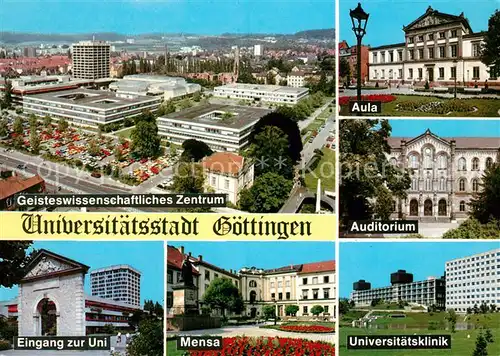 AK / Ansichtskarte Goettingen_Niedersachsen Geisteswissenschaftliches Zentrum Aula Auditorium Universitaetsklinik Mensa Eingang zur Uni Goettingen Niedersachsen