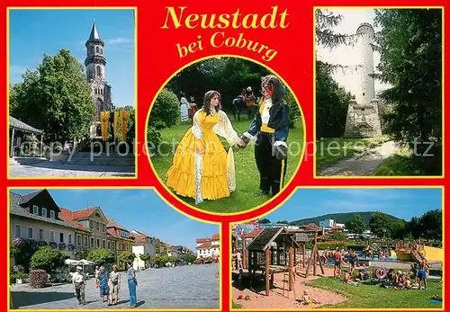 AK / Ansichtskarte Neustadt_Coburg Kirche Maerchenpark Prinzregententurm Marktplatz Freibad Neustadt_Coburg