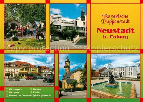 AK / Ansichtskarte Neustadt_Coburg Maerchenpark Marktplatz Museum Spielzeugindustrie Rathaus Kirche Wasserspiele Neustadt_Coburg