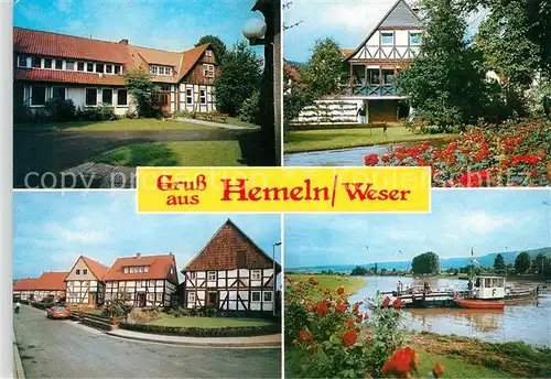 AK / Ansichtskarte Hemeln Ortsmotive Fachwerkhaeuser Weser Faehre Hemeln