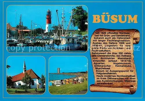 AK / Ansichtskarte Buesum_Nordseebad Hafen Leuchtturm Kirche Strand Chronik Buesum_Nordseebad
