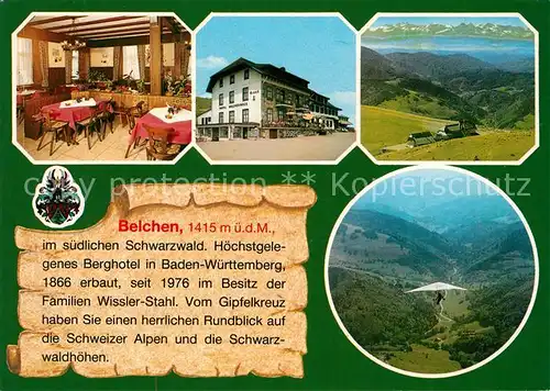 AK / Ansichtskarte Belchen_Baden Berghotel Schwarzwald Alpenpanorama Drachenfliegen Belchen_Baden