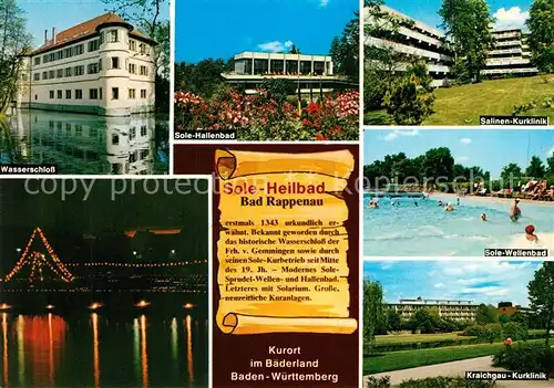 AK / Ansichtskarte Bad_Rappenau Wasserschloss Sole Hallenbad Salinen Kurklinik Wellenbad Kraichgauklinik Chronik Bad_Rappenau