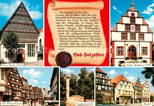 AK / Ansichtskarte Bad_Salzuflen Haus Backs Historisches Gebaeude Rathaus Alte Buergerhaeuser Fachwerk Paulinenquelle Markt Bad_Salzuflen