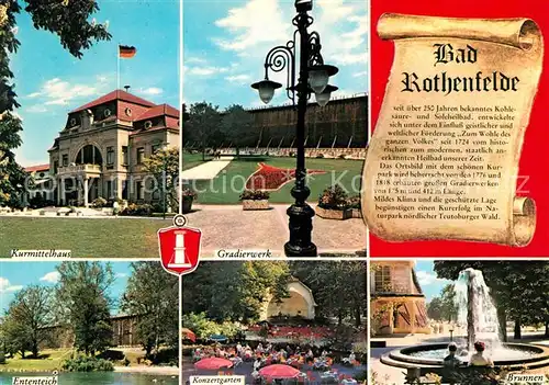 AK / Ansichtskarte Bad_Rothenfelde Kurmittelhaus Gradierwerk Ententeich Konzertgarten Brunnen Chronik Bad_Rothenfelde