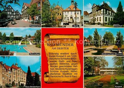 AK / Ansichtskarte Bad_Muender Hoppemarkt Fachwerkhaeuser Freibad Haus Deisterhort Markt Steinhof Brunnen Kurpark Bad_Muender