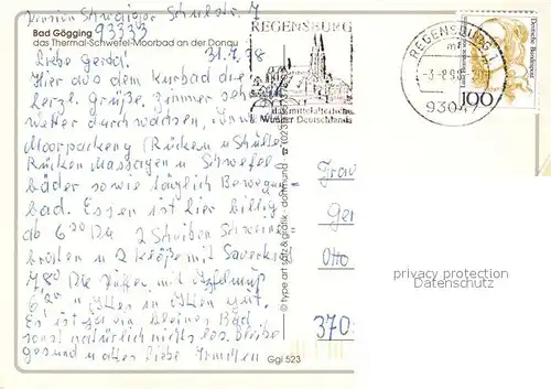 AK / Ansichtskarte Bad_Goegging Thermal Schwefel Moorbad Kurhotel Park Denkmal Chronik Bad_Goegging